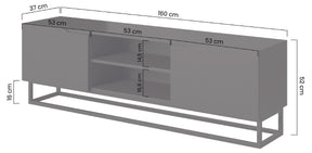 Mobile TV 2 ante a ribalta in legno laminato con piede in metallo Loftia 160x37 cm