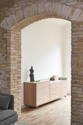 Madia rovere/grigio 3 ante 3 cassetti chiaro Valley di Teulat 200x45 cm