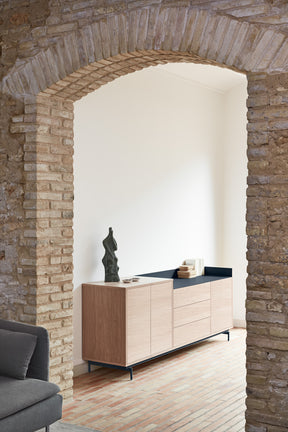 Madia rovere/blu 3 ante 3 cassetti Valley di Teulat 200x45 cm