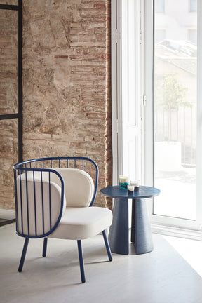 Poltrona tessuto crema struttura in metallo blu 67x83 h44 cm