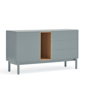 Madia in legno massello laccato grigio perla 3 cassetti 1 anta Corvo di Teulat 140x40 cm
