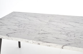Tavolo allungabile in legno MDF laminato effetto marmo bianco e gambe in acciaio nero Dallas 160x90 cm - allungabile fino a 220 cm