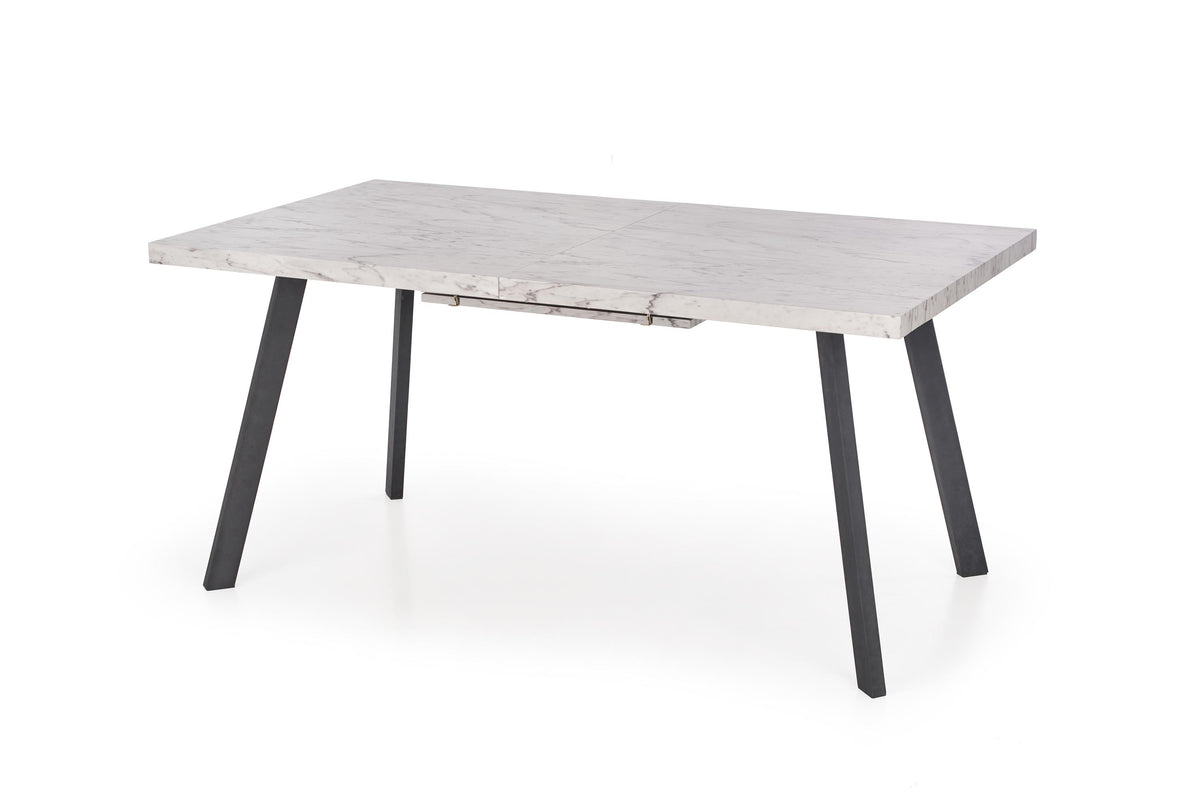 Tavolo allungabile in legno MDF laminato effetto marmo bianco e gambe in acciaio nero Dallas 160x90 cm - allungabile fino a 220 cm