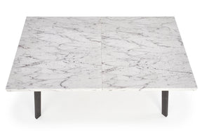 Tavolo allungabile in legno MDF laminato effetto marmo bianco e gambe in acciaio nero Dallas 160x90 cm - allungabile fino a 220 cm
