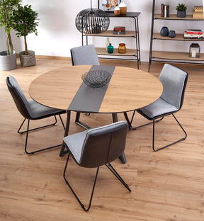 Tavolo tondo allungabile in essenza rovere con gambe in acciaio nero Moretti Ø 118 cm - allungabile a 148 cm