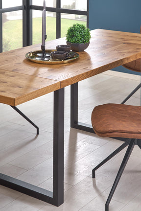 Tavolo allungabile in legno impiallacciato rovere con gambe in acciaio nero Horus 126x80 cm - allungabile a 206 cm