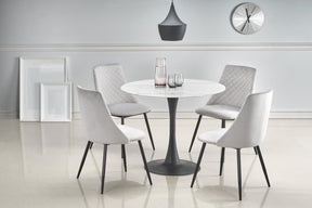 Tavolo tondo vetro effetto marmo bianco con piede in acciaio nero Ambrosio Ø 90 cm