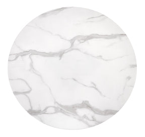 Tavolo tondo vetro effetto marmo bianco con piede in acciaio nero Ambrosio Ø 90 cm