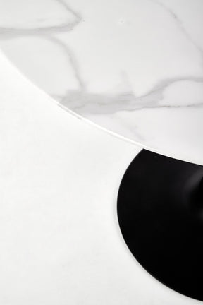 Tavolo tondo vetro effetto marmo bianco con piede in acciaio nero Ambrosio Ø 90 cm