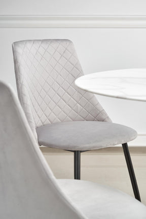 Tavolo tondo vetro effetto marmo bianco con piede in acciaio nero Ambrosio Ø 90 cm