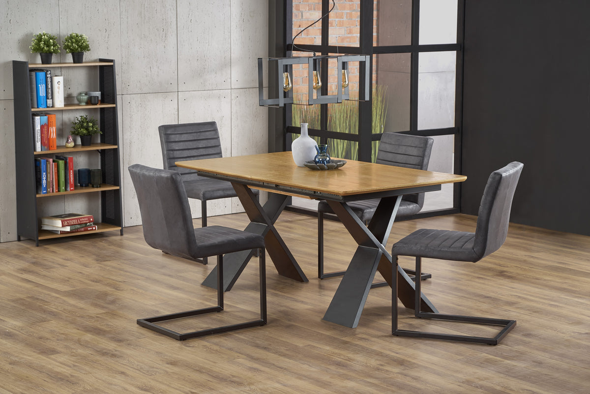 Tavolo allungabile in legno MDF impiallacciato rovere naturale e gambe in acciaio nero Chandler 160x90 cm - allungabile fino a 220 cm
