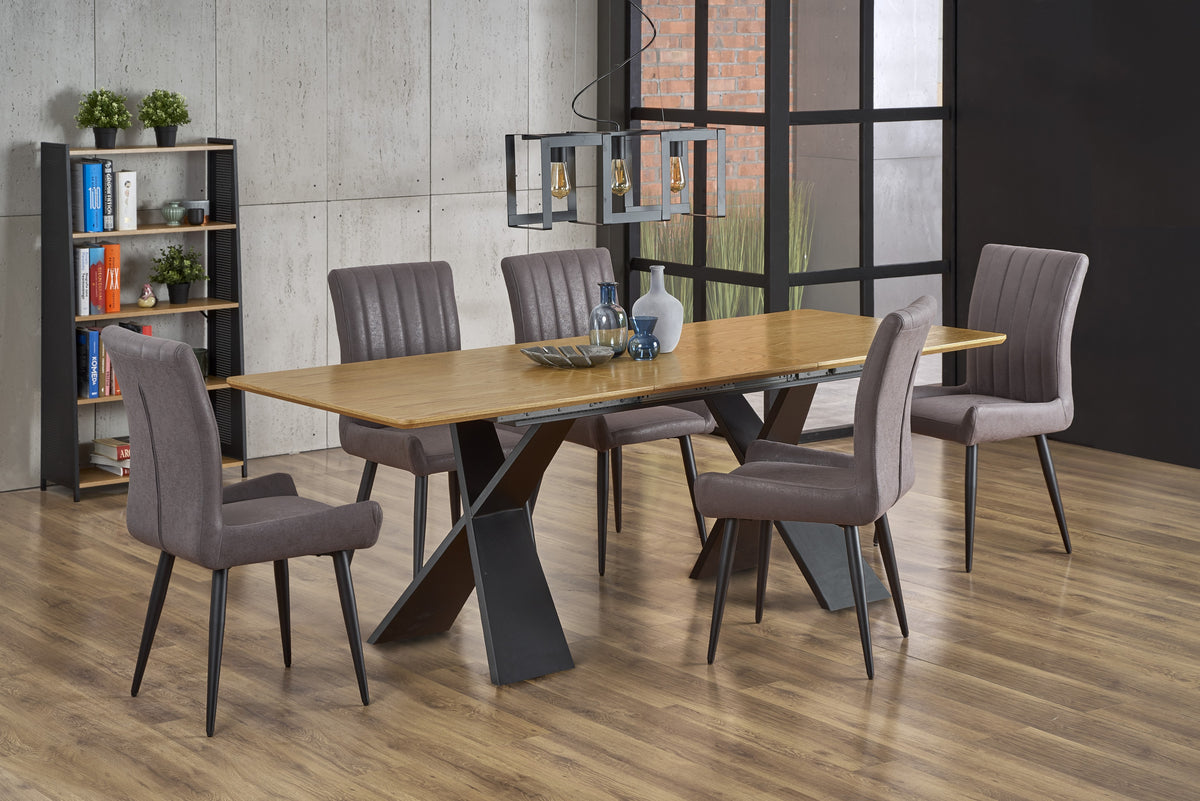 Tavolo allungabile in legno MDF impiallacciato rovere naturale e gambe in acciaio nero Chandler 160x90 cm - allungabile fino a 220 cm