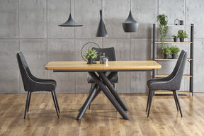 Tavolo allungabile in legno impiallacciato rovere con gambe in acciaio nero Derrick 160x90 cm - allungabile a 200 cm