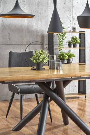 Tavolo allungabile in legno impiallacciato rovere con gambe in acciaio nero Derrick 160x90 cm - allungabile a 200 cm