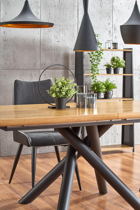 Tavolo allungabile in legno impiallacciato rovere con gambe in acciaio nero Derrick 160x90 cm - allungabile a 200 cm