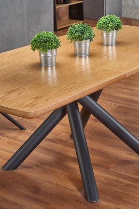 Tavolo allungabile in legno impiallacciato rovere con gambe in acciaio nero Derrick 160x90 cm - allungabile a 200 cm