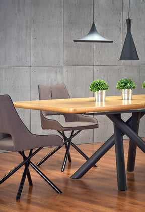 Tavolo allungabile in legno impiallacciato rovere con gambe in acciaio nero Derrick 160x90 cm - allungabile a 200 cm
