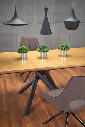 Tavolo allungabile in legno impiallacciato rovere con gambe in acciaio nero Derrick 160x90 cm - allungabile a 200 cm