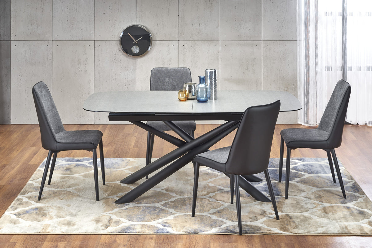 Tavolo allungabile in vetro grigio scuro con gambe in acciaio nero Capello 180 x 95 cm - allungabile fino a 240 cm