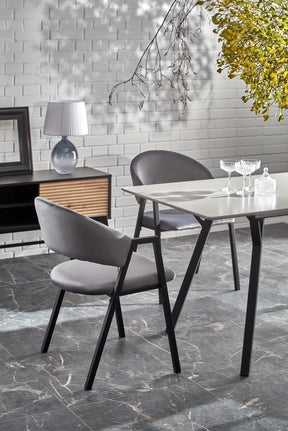 Tavolo allungabile in legno MDF laccato grigio chiaro e gambe in acciaio nero Balrog 140x80 cm - allungabile fino a 180 cm