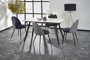 Tavolo allungabile in legno MDF laccato grigio chiaro e gambe in acciaio nero Balrog 140x80 cm - allungabile fino a 180 cm
