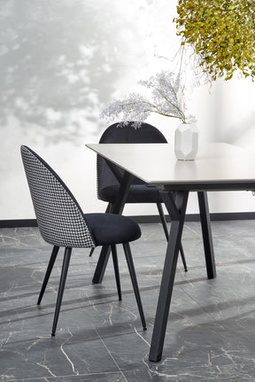 Tavolo allungabile in legno MDF laccato grigio chiaro e gambe in acciaio nero Balrog 140x80 cm - allungabile fino a 180 cm