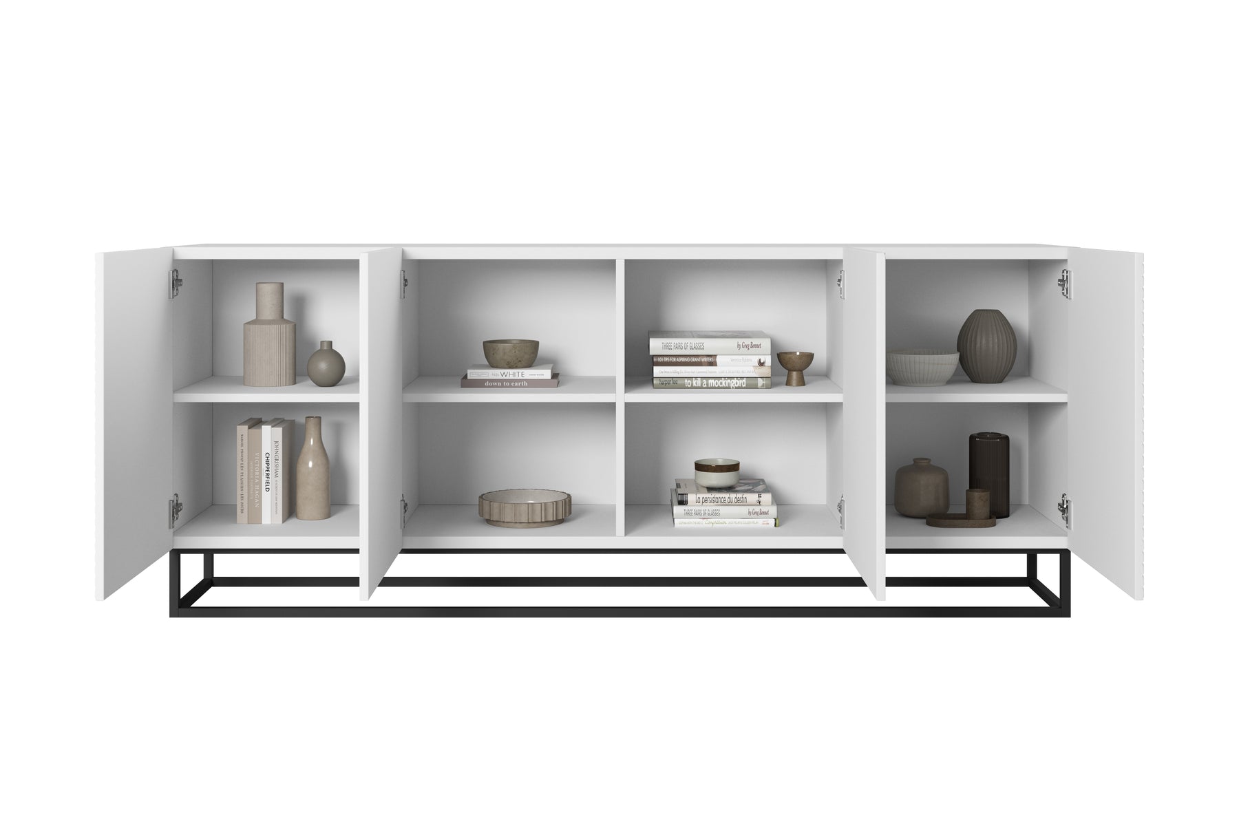 Madia 4 ante in legno laminato con piede in metallo Asha 200 x 43 cm