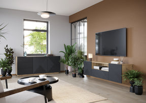 Mobile TV sospeso 2 ante 1 cassetto in legno laminato Asha 167 x 40 cm