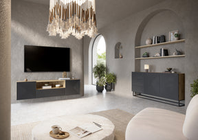 Mobile TV sospeso 2 ante 1 cassetto in legno laminato Asha 167 x 40 cm