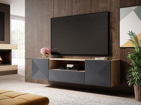 Mobile TV sospeso 2 ante 1 cassetto in legno laminato Asha 167 x 40 cm