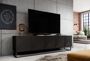 Mobile TV 5 ante in legno laminato con piede in metallo Asha 200 x 40 cm