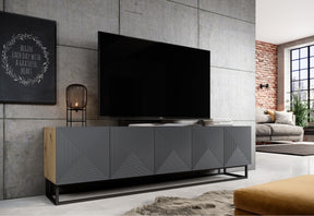 Mobile TV 5 ante in legno laminato con piede in metallo Asha 200 x 40 cm