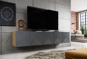 Mobile TV sospeso 5 ante in legno laminato Asha 200 x 40 cm