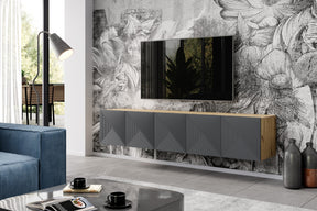 Mobile TV sospeso 5 ante in legno laminato Asha 200 x 40 cm