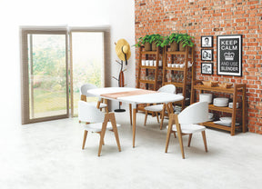 Tavolo allungabile in legno MDF laccato bianco con allunga e gambe legno naturale Caliber 160x90 cm - allungabile fino a 200 cm