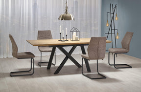 Tavolo allungabile in legno impiallacciato rovere con gambe in acciaio nero Capital 160x90 cm - allungabile fino a 200 cm
