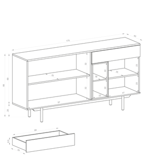 Madia grigia con piedi 3 ante e 1 cassetto in legno laminato - Fogliano 175x40 cm