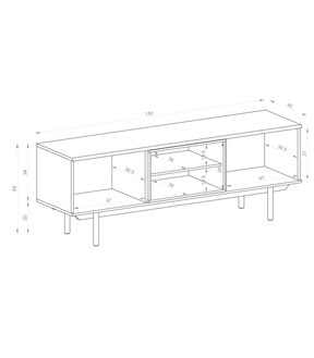 Mobile Tv grigio con piedi 2 ante in legno laminato - Fogliano 150x40 cm