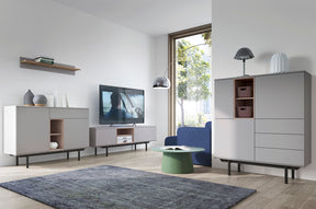 Mobile Tv grigio con piedi 2 ante in legno laminato - Fogliano 150x40 cm