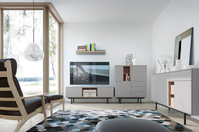 Mobile Tv grigio con piedi 2 ante in legno laminato - Fogliano 150x40 cm