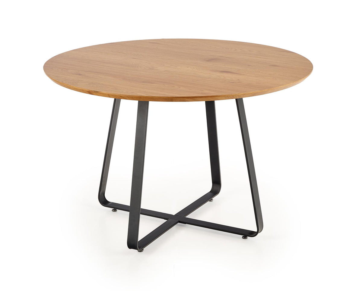 Tavolo tondo in MDF laminato rovere e piede in metallo nero Looper Ø 120 cm