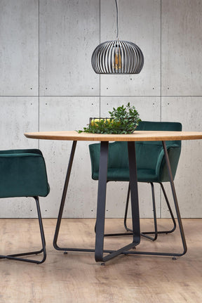 Tavolo tondo in MDF laminato rovere e piede in metallo nero Looper Ø 120 cm