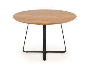 Tavolo tondo in MDF laminato rovere e piede in metallo nero Looper Ø 120 cm