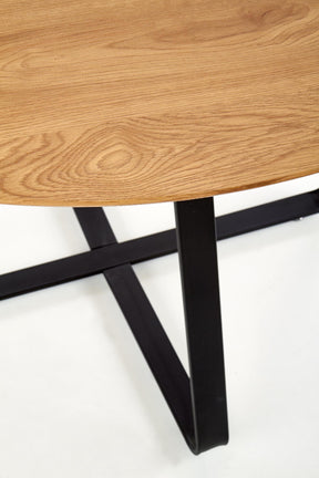 Tavolo tondo in MDF laminato rovere e piede in metallo nero Looper Ø 120 cm