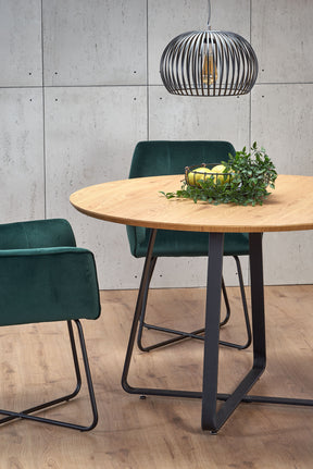 Tavolo tondo in MDF laminato rovere e piede in metallo nero Looper Ø 120 cm