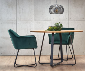 Tavolo tondo in MDF laminato rovere e piede in metallo nero Looper Ø 120 cm