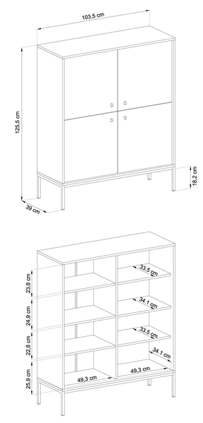 Credenza con piedi in ferro 4 ante in legno laminato Canterno 104x125 cm