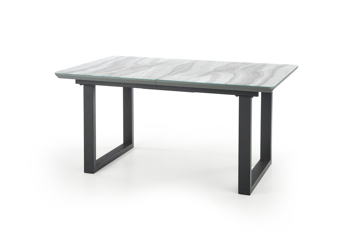 Tavolo allungabile in vetro bianco effetto marmo con gambe in acciaio nero Marley 160x90 cm - allungabile fino a 200 cm