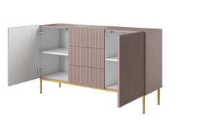 Madia 2 ante 3 cassetti centrali con piede in metallo oro Nicole 150x45 cm