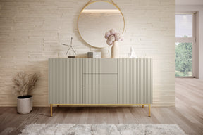 Madia cachemire 2 ante 3 cassetti centrali con piede in metallo oro Nicole 150 x 45 cm